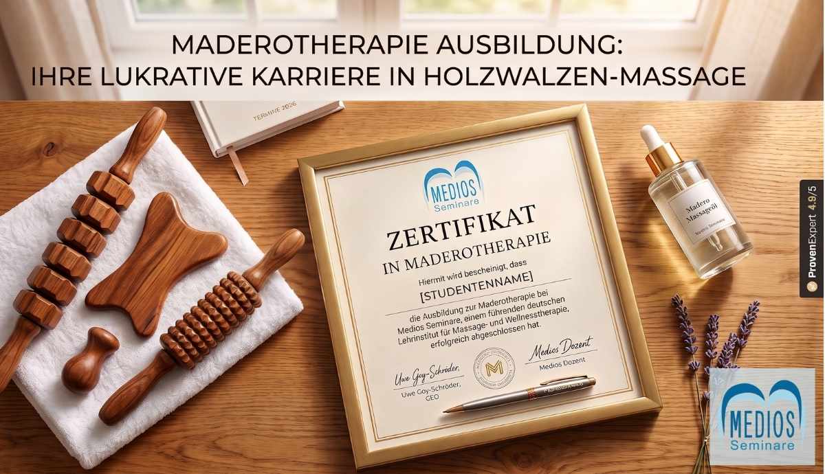 Maderotherapie Ausbildungszertifikat Medios Seminare (KI-generiertes Bild) Maderotherapie Ausbildungszertifikat Medios Seminare