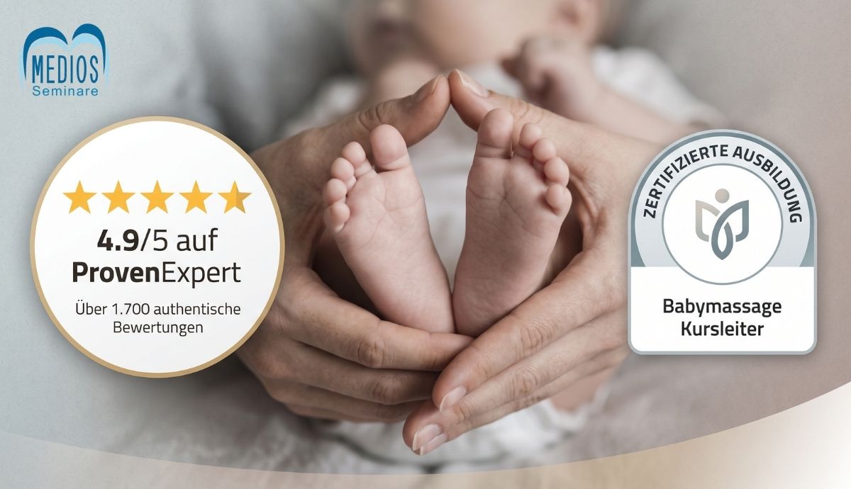 (KI-generiertes Bild) Erwerb des Babymassage Kursleiter Zertifikats bei Medios Seminare