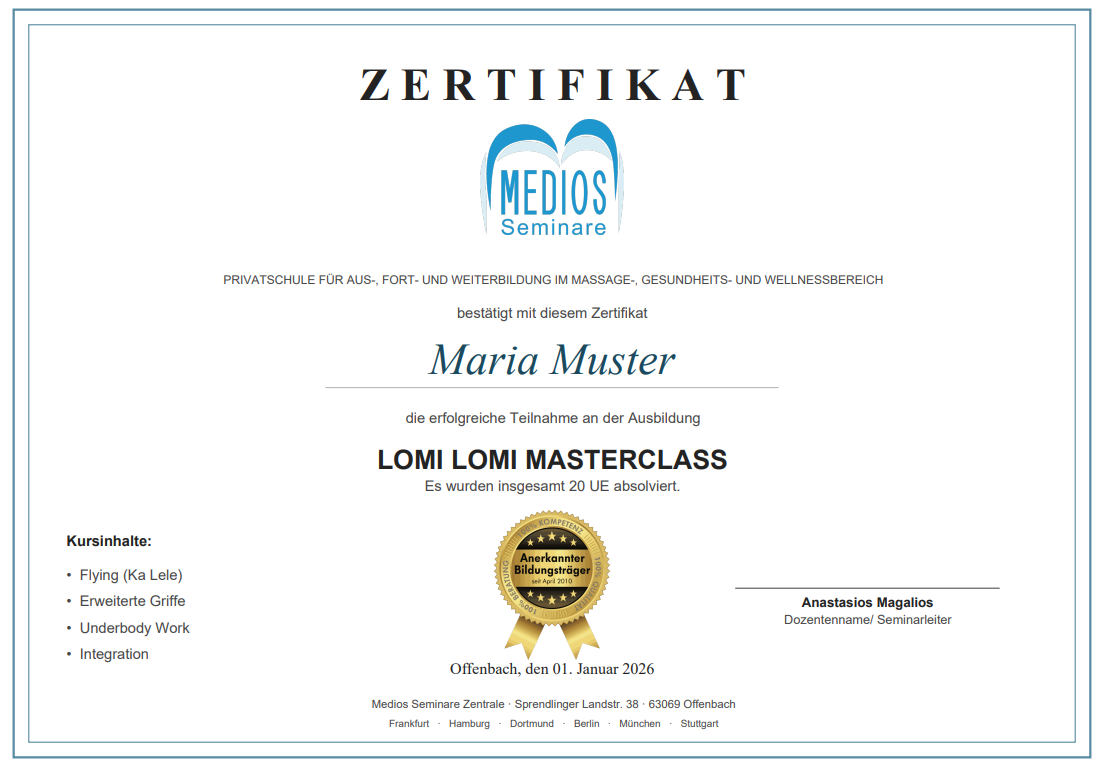 Musterzertifikat Lomi Lomi Masterclass