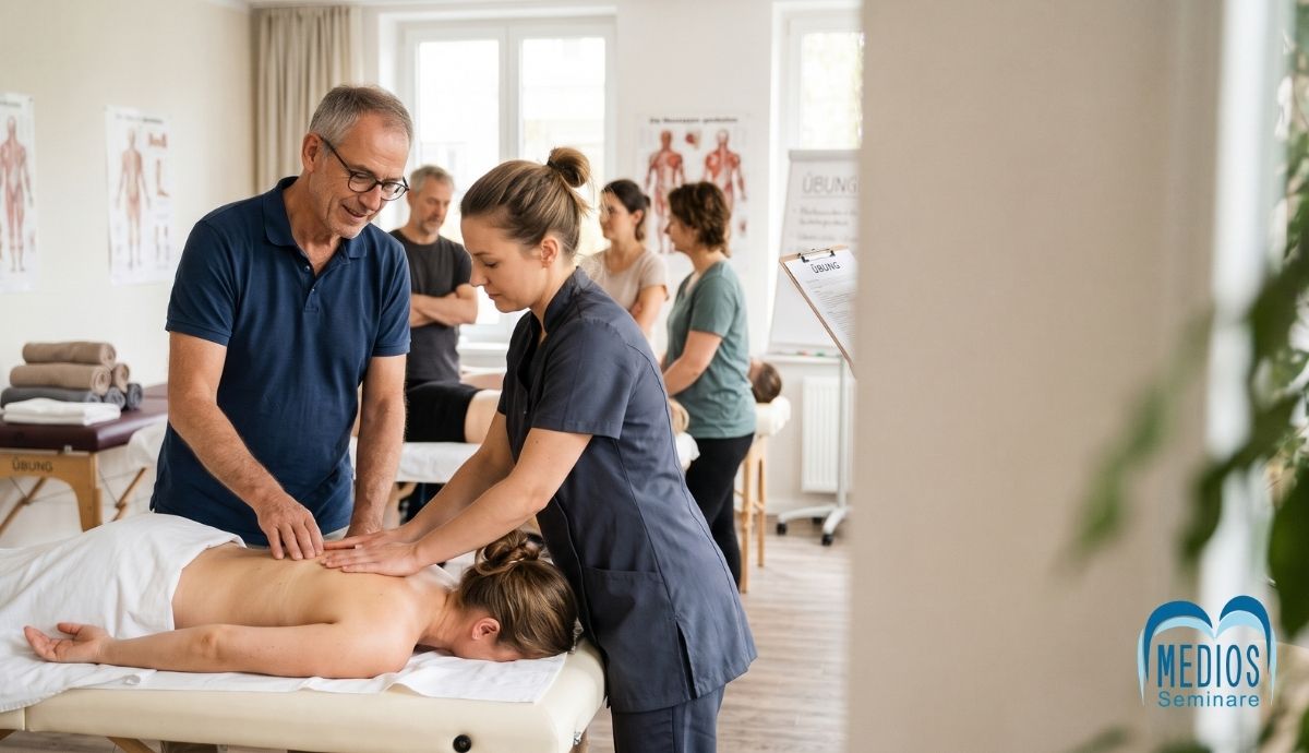 (Beispielbild ist KI-generiert) Massagekurs bei Medios Seminare als Nachweis der fachlichen Eignung