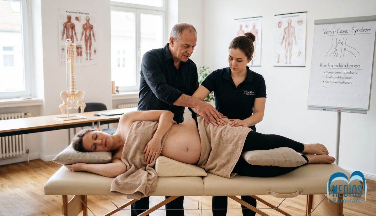(Beispielbild ist KI-generiert) Schwangerenmassage professionell und sicher durchführen